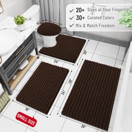 Arotive Chenille Bathroom Rugs Set 3 Piece, Extra Soft Absorbent Shaggy Bath Mat and U-Shaped Contour Toilet Rug, Non-Slip Machine Wash Dry Bath Mats Set for Bathroom, Shower, Sink and Tub, Brown