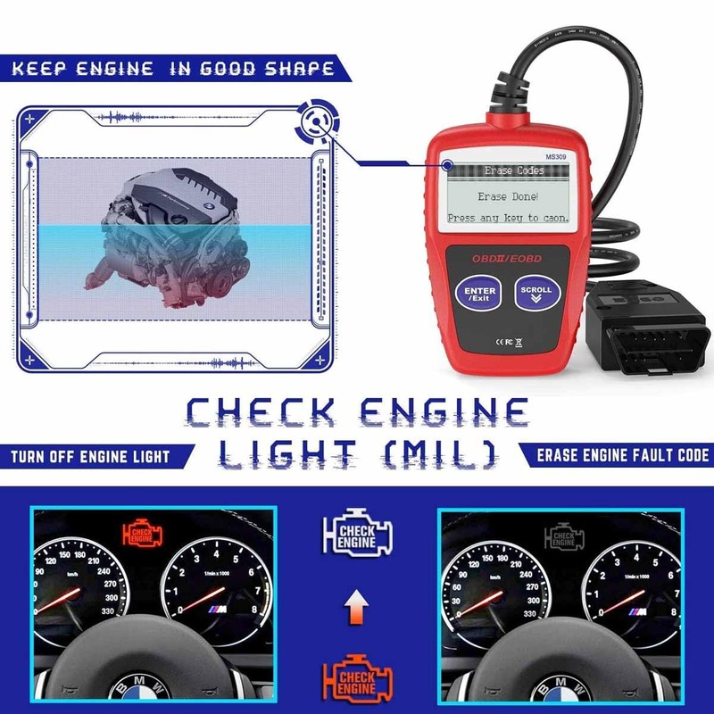 OBD2 Scanner MS309 Automotive Check Engine Code Reader, Check Emission