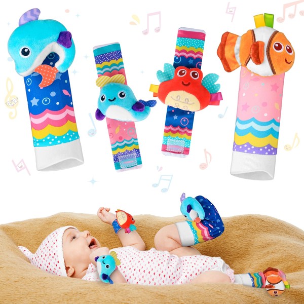 Baby Toys 0-6 Months：Baby Wrist and Ankle Rattles Foot Finder
