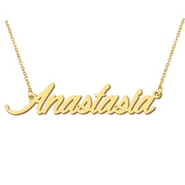 Aoloshow 18k Gold Plated Anastasia Name Necklace Initial Monogram Name Necklace Womens Stainless Steel Jewelry for Christmas