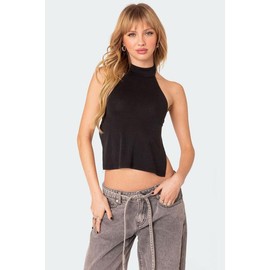 Clara Open Back Halter Top - Color: BLACK, Size: S