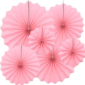 Yosawa 6Pcs Paper Fan Flowers Hanging Paper Fans Decoration for Birthday Wedding Christmas Graduation Theme Party （Pink）