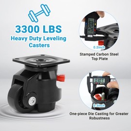 Nefish Leveling Casters Set of 4 Heavy Duty 80F, Retractable Caster Wheel for Workbench, Ratchet Arm Design 3300 LBS Capacity, 360 Degree Swivel Castor with Rubber Foot for Furniture, Equipment