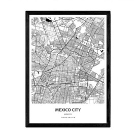 Nacnic Poster with Map of Mexico City - Mexico. Blades of cities of Latin America with seas and rivers in black color. A4 size