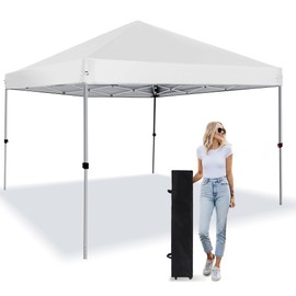 LANMOUNTAIN Pop Up Canopy Tent 8X8 FT,Easy Set-up Sade,Instant Shelter w/Canopy Cover,4 Ropes,Adjustable Straight Leg Heights Canopies,Outdoor Patio Tents for Parties,Commercial,White