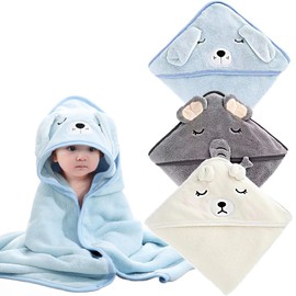 Select Zone Pack of 3 Baby Towels with Hood 80 x 80 cm Baby Hooded Towel Soft Baby Bath Towel Super Absorbent Bathrobe for Babies and Toddlers (Combination 1)
