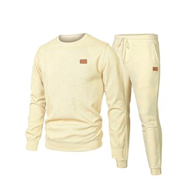 Dokotoo Men Men's 2 Piece Sweatsuits Outfits Casual Crewneck Jacquard Sweatshirt Joggers Sweatpants Set Tracksuit Apricot S