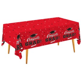 Gatherfun Graduation Party Decorations, Gongrats Grad Tablecover for Graduation Party Supplies, 3 pcs Class Red Table Cloths, 54"x108"