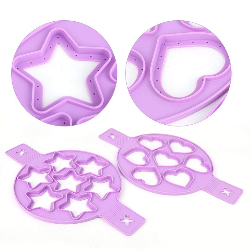 2Pcs Pancake Maker Mold, 7 Cavity Star/Heart Shape Non-Stick Egg