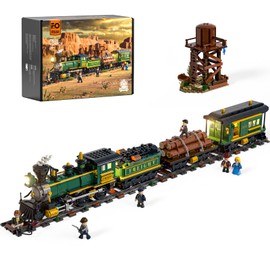 Funwhole Wild West Freight Train Lighting Building-Bricks Set - Classic 4-4-0 Locomotive Model 1524 Pcs Ideas Kit for Adult and Teens | FUNWHOLE