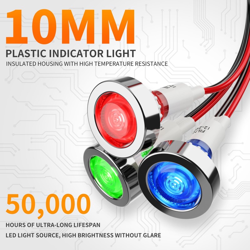 FILN Led Indicator Light 10mm Plastic Signal Light Dash Lights