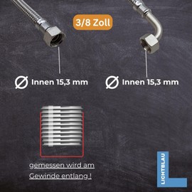LICHTBLAU Kink-Resistant Stainless Steel Hose I 35 cm I 3/8 Inch I with Angle 90° Suitable for Drinking Water Tap Angle Valve Reinforced Hose Kitchen Tap Bathroom Toilet Cistern