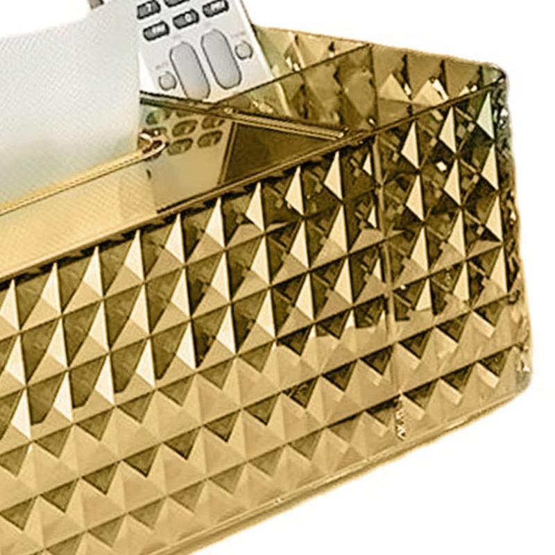 Paper Holder, Golden Diamond Tissue Box Holder with Transparent Rectangular