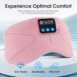 LOVE EYE LOVE EYE Sleep Headphones, Bluetooth Sleep Mask, Eye Mask with Headphones, 100% Blackout Sleep Masks, Comfy & Washable Perfect for Sleeping, Travel, Nap, Yoga, Meditation, Unisex Gifts (Pink)