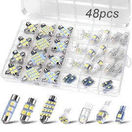 48Pcs Led Interior Car Lights Kit, 6500K White Interior Bulbs Replacement (194 T10 DE3175 W5W 168 578 2825 T5 31mm 36mm 41mm), Dome Map Dash Door Trunk License Plate Lights for Cars Trucks RVs