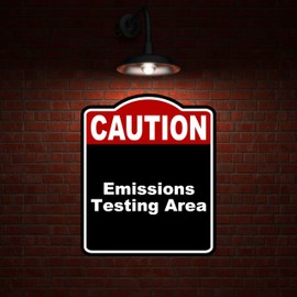 Emissions Testing Area Caution Red Black Aluminum Composite Sign 20 x 24 inches