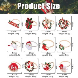 ZZOSRDR 12PCS Christmas Napkin Rings Set, Christmas Themed Napkin Holder Napkin Buckles for Christmas Lunch Thanksgiving Party Holiday Wedding Table Decoration Accessories