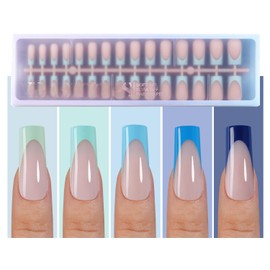 Misssix XBASICTIPS Blue French Tip Press On Nails, 150Pcs French Gel Nail Tips Long Square, Soft Gel Pre-shaped No Need to File 3 in 1 Tips, Fake Nails for Nail Art DIY Extension Designs 15 Sizes