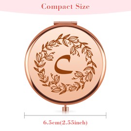 Monogram Compact Makeup Mirror Gifts for Women Girl Wife Friend Monogrammed Initial Letters Pocket Folding Travel Mirror 2025 Birthday Christmas for Her Letter C