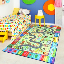 Terrug Kids Rugs for Playroom, Educational Classroom Rug for Kids Room, Washable Nursery Rug Carpet Non Slip Playroom Rug Play Mat for Learning ABC Rug, Numbers, Animal, Colors, Season, 3X5 Feet