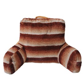 Home Soft Things DIY Tip Print Faux Fur Bed Rest Reading Pillow Cover and Filling, Need Assembly, Lounger Backrest Pillow for Sitting in Bed with Arms, 20" x 18" x 17", Meru Strip Umber