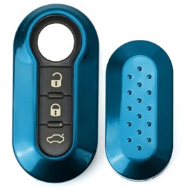 iJDMTOY Exact Fit Gloss Metallic Blue Smart Remote Key Fob Shell Compatible with Fiat 500 500L 500X Abarth 3-Button Folding Blade Key