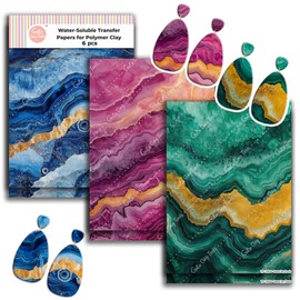 GOTO CLAY TOOLS Marble with Gold Clay Transfer Paper – 6 Pcs (4 x 5.5 inch) Polymer Clay Transfer Sheets for Jewelry Making, Crafts & DIY Clay Designs