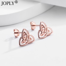 Sterling Silver Stud Earrings for Women,Hypoallergenic Small Studs Earrings 925 Silver Triangle Leaf Celtic Knot Stud Earrings Christmas Birthday Gifts for Girls Women Rose Gold