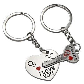 chinkyboo Metal Lovers His Her Keychain Keyring Couples - Arrow & "I Love You" Heart & Key - Valentine's Day / Birthday / Wedding anniversary Present Gift
