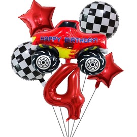 6PCS Monster Truck Foil Balloons for Kids 4th Birthday Baby Shower Car Theme Party Decorations (Monster Truck 4th Birthday)
