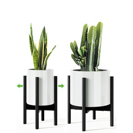 MUDEELA Adjustable Plant Stand Indoor, Bamboo Plant Stand 8 to 12 Inches, Single Floor Plant Stand for Indoor Plants, Bamboo Black Planter Stand for Indoor Plants, Pot Plant Not Included