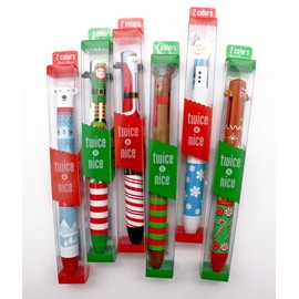 Twice as Nice 2 Color Click Pens - Happy Holiday - Set of 6