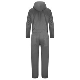 Yukirtiq Mens Hooded Overall Work Wear Dungarees Coverall Polycotton Boiler Suit Hard Wearing Mechanics Boilersuit, Grey, M
