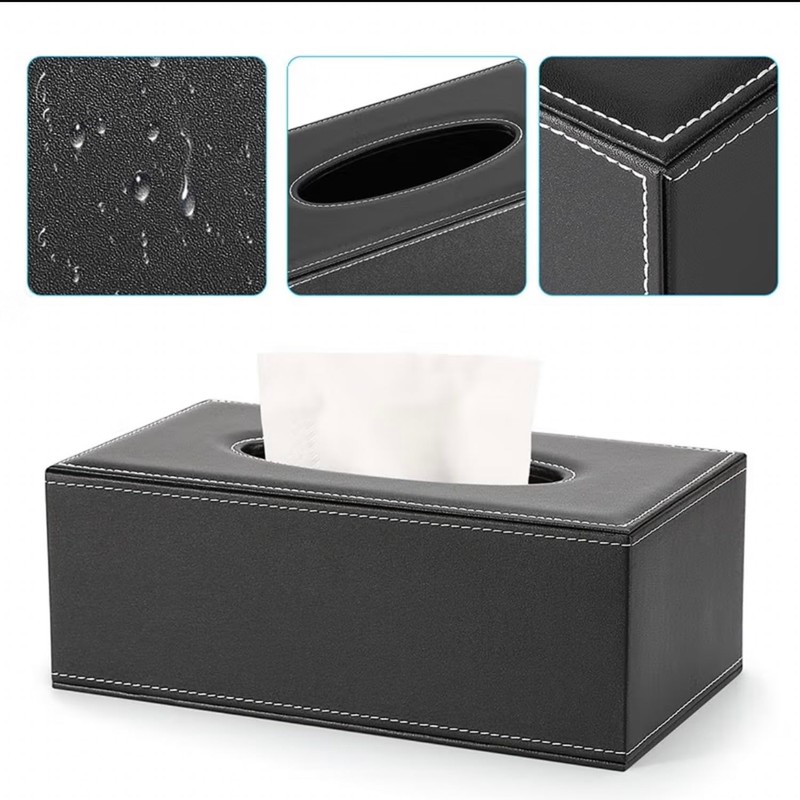 DRDGL Rectangular PU Leather Tissue Box Cover Holder, Minimalistic, Elegant