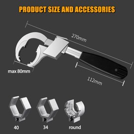 Wankeep Universal Adjustable Double-ended Wrench, Multifunctional Adjustable Double Open-End Wrench with 3 Replacement Heads, Sink Key Repair Tool Set for Faucet, Bathroom, Kitchen