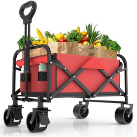 M METERXITY Wagons Carts Foldable, Large Capacity Collapsible Wagon with All-Terrain Wheels, Portable Utility Wagon Cart for Beach/Grocery/Garden/Fishing/Camping/Shopping/Outdoor, Red