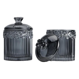 MXCELL Qtip Cotton Ball Hair Ties Candy Holder Makeup Storage Bathroom Accessories Organizer Thick Glass Apothecary Jars with Lid, 2pcs (Grey)