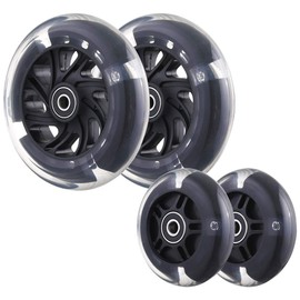 120mm Front & 80mm Rear Flashing 3-Wheeled Kid Scooter Replacement Wheels, Complete Led Light-Up Wheels Set for Kid Push Kick Scooter, Set of 4 (Black)