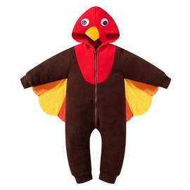 IWALUE - Disfraz de pavos para niña pequeña, de Acción de Gracias, cosplay, con capucha, mameluco (café, 3-4 años)