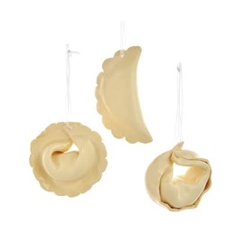 The Bridge Collection Tortellini & Ravioli Ornaments - Set of 3 - Claydough Pasta Ornaments for Holiday Decor - Fun Italian Pasta Christmas Ornaments