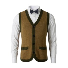 zhilifs Mens Sweater Vest Solid Knitted Lightweight Thermal Cardigan,DXL Big and Tall Vest_Olive-Brown_X-Large