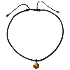 Wizock Simple 14mm Yellow Tiger's Eye Stones Pendant Necklace Adjustable Nylon Rope Necklaces for Women and Men Unisex