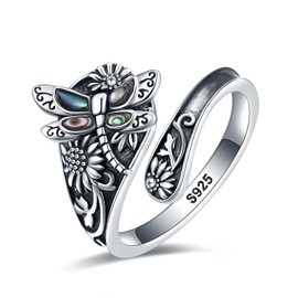 EJALEN S925-Sterling-Silver Moonstone Lotus Spoon Ring - Vintage Boho Adjustable Thumb Oxidized Wrap Ring Victorian Style Antique Floral Jewelry Gifts for Women（Lotus Moonstone Ring）