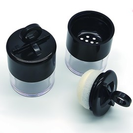 2Pcs 10 Gram Plastic Powder Case Plastic Loose Powder Container, Face Powder Travel Powder Container with Sifter Black Lid and Powder Puff for Blusher Makeup Loose Powder