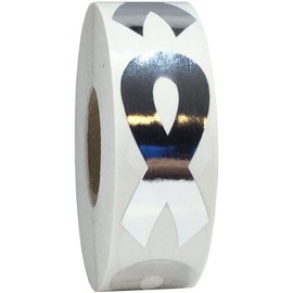 Metallic Silver Awareness Ribbon Stickers 2 Inch 500 Total Adhesive Labels