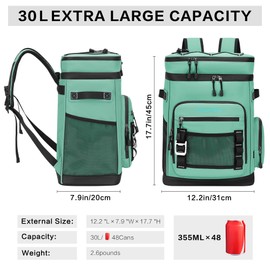 Hulongo 30L Large Waterproof Leakproof Cooler Backpack for Men & Women, Insulated Backpack Cooler for Camping/Beach, 48Cans, Light Green