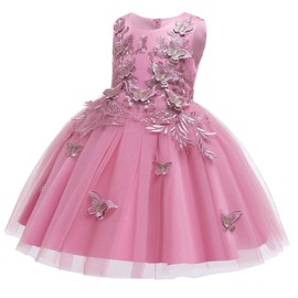 MYRISAM Little/Big Girls Butterflies Dress Princess Embroidery Birthday Pageant Wedding Flower Girl Ball Gowns Dusty Rose 7-8T