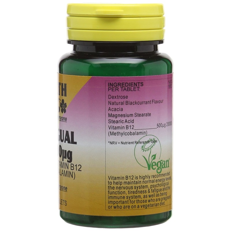 Health Plus Sublingual Vitamin B12 500µg (Methylcobalamin) : Vitamin B12