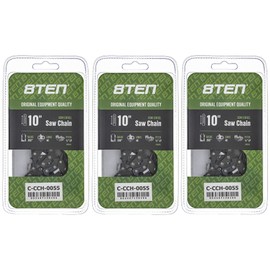 8TEN Semi Chisel Chainsaw Chain 10 Inch .050 3/8 LP 40DL for Echo Poulan Craftsman Remington Greenworks (3 Pack)