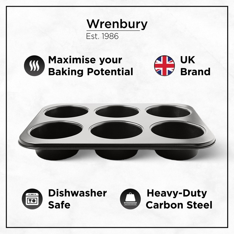 Wrenbury Jumbo Muffin Pan 6 Cup - Nonstick XL Deep